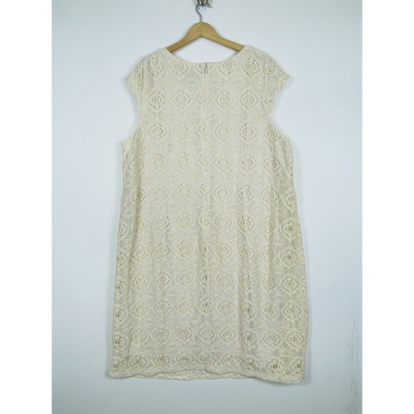 Catherines Ivory Lace Lined Beaded Collar Short Sleeve Sheath Dress Womens 2X - Picture 5 of 7